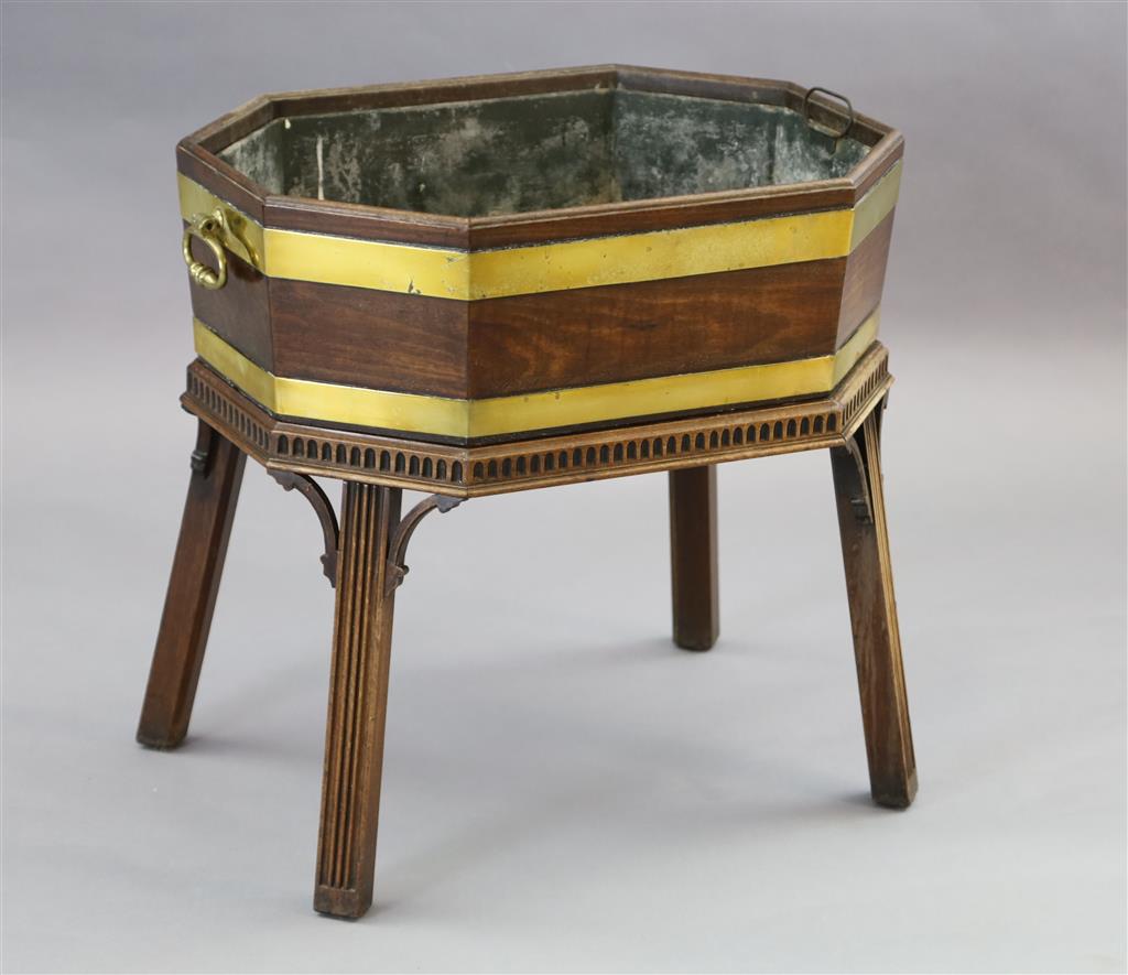 A George III brass bound mahogany wine cooler, W.2ft 2in. D.1ft 6in. H.2ft